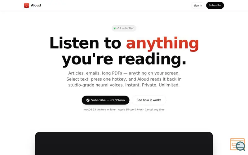 Screenshot of Aloud