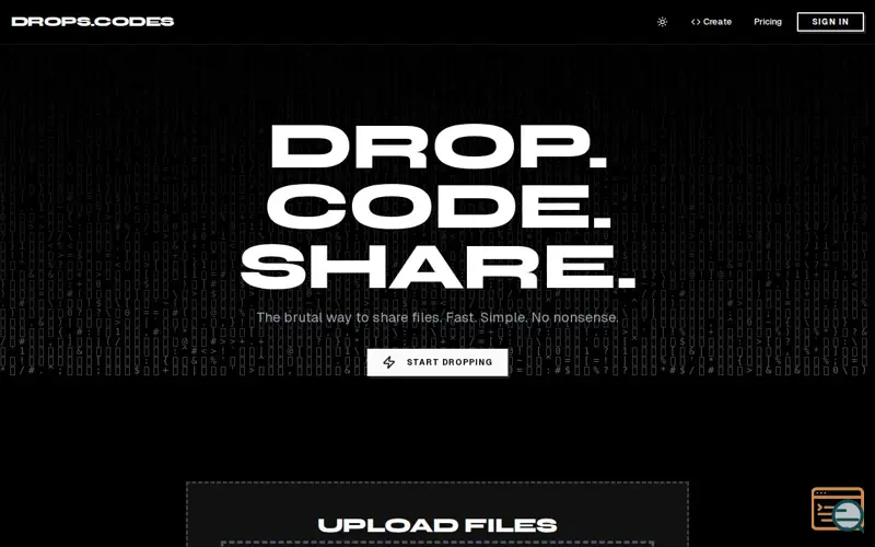 Screenshot of drops.codes — Share Files. Instantly.