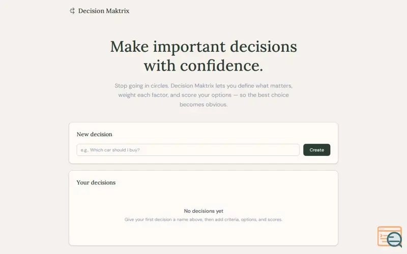 Screenshot of Decision Maktrix