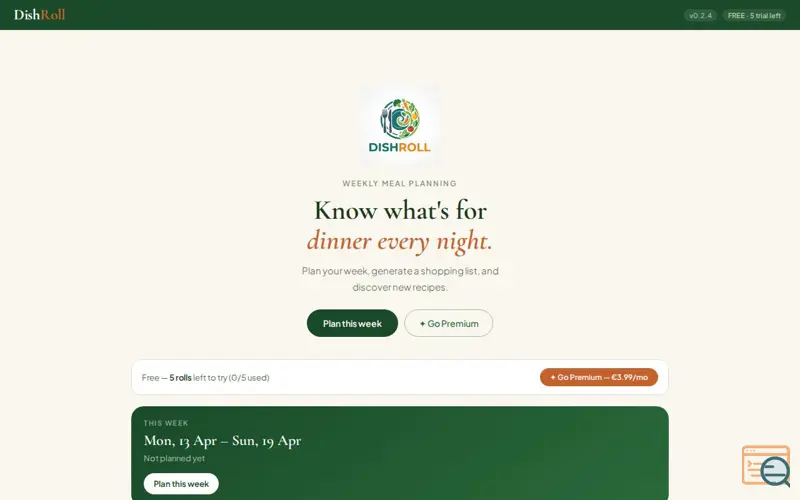Screenshot of DishRoll