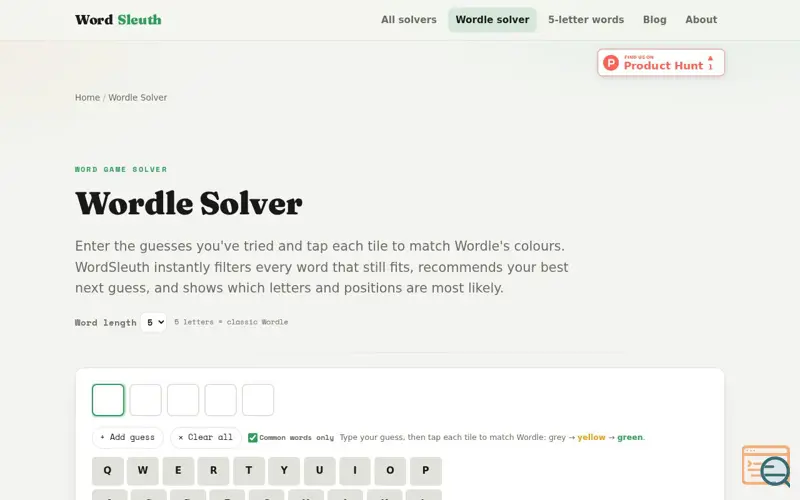 Screenshot of WordSleuth Wordle Solver