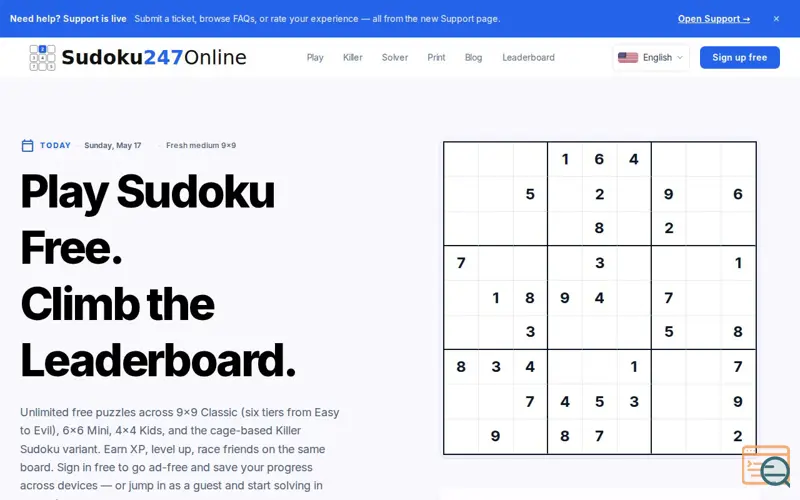 Screenshot of Sudoku247Online, a launch using AWS API Gateway