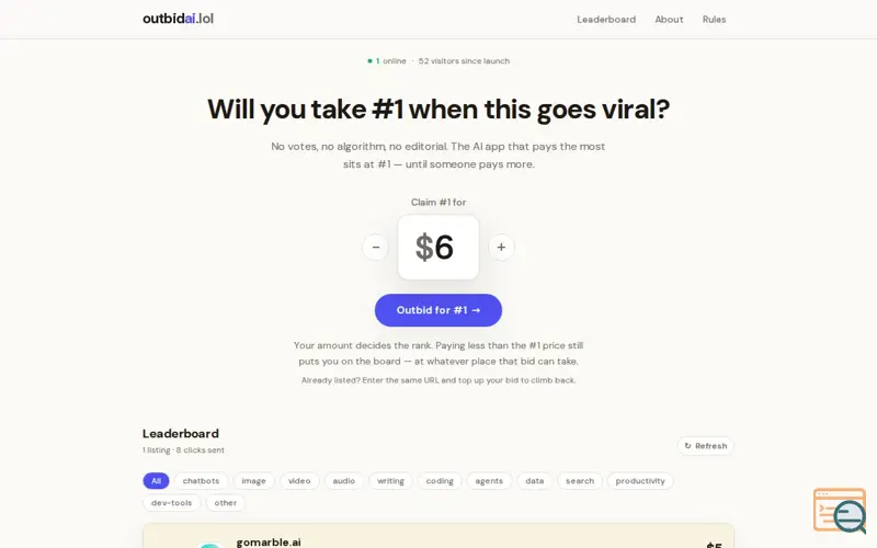 Screenshot of Outbid for AI Tools