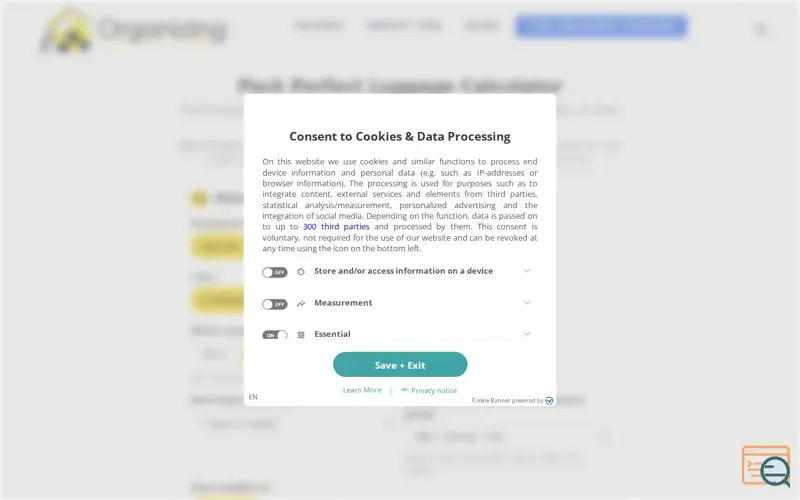Screenshot of Pack Perfect Luggage Calculator, a launch using Consentmanager