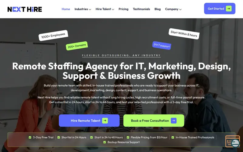 Screenshot of Next Hire Inc, a launch using Fivecron DNS