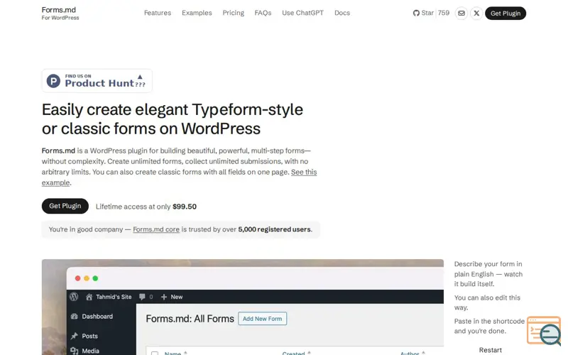 Screenshot of Forms.md for WordPress