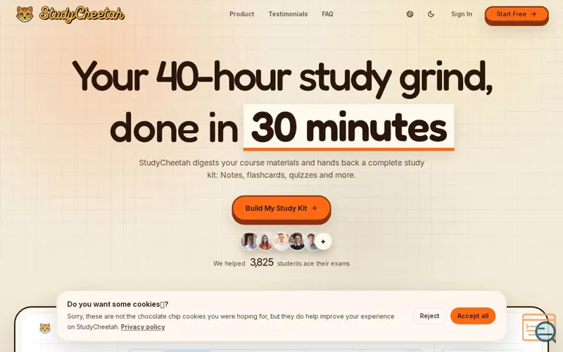 Screenshot of StudyCheetah