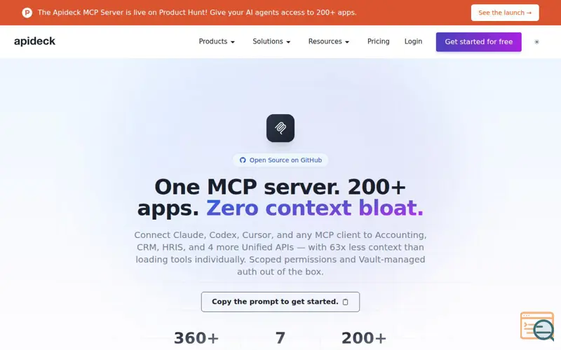 Screenshot of Apideck MCP Server, a launch using ClickCease