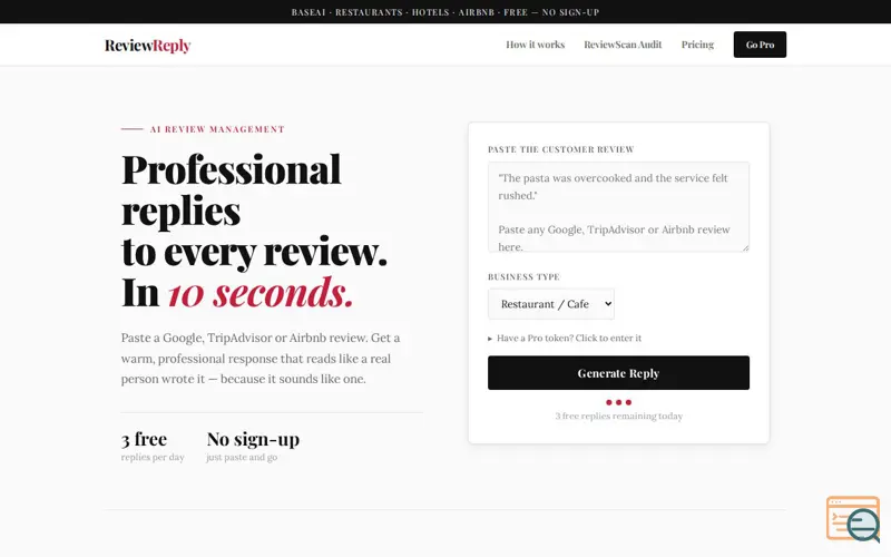Screenshot of ReviewReply