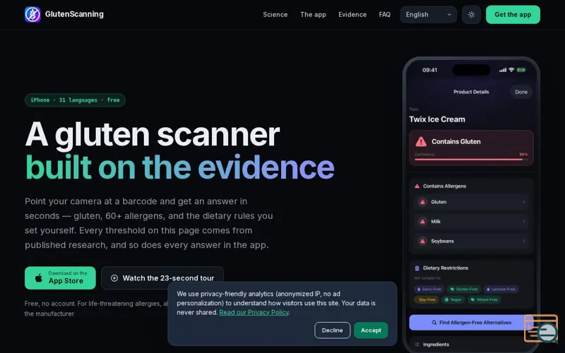 Screenshot of GlutenScanning