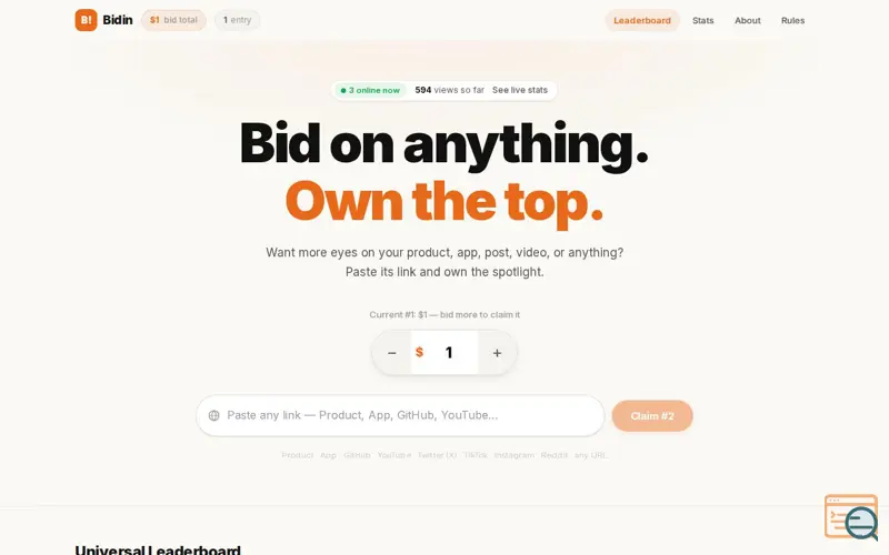 Screenshot of Bidin