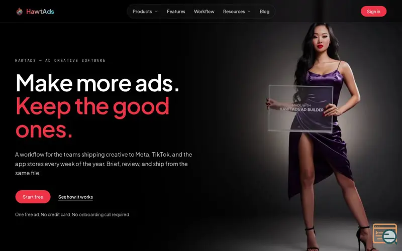 Screenshot of HawtAds, a launch using Revshare