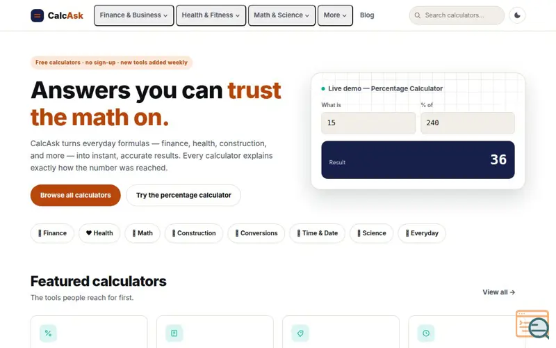 Screenshot of CalcAsk
