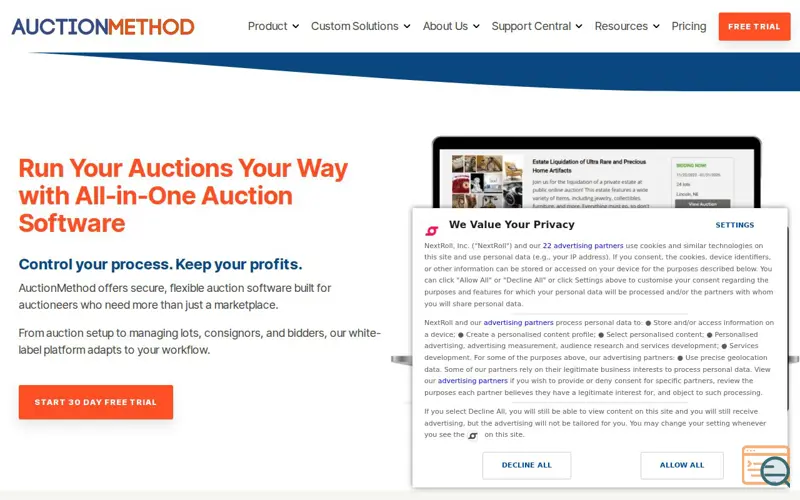 Screenshot of AuctionMethod, a launch using Material Design Lite