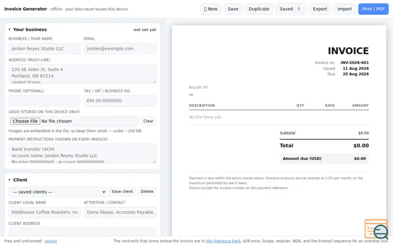 Screenshot of Offline Invoice