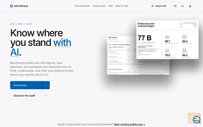 Screenshot of Benchmarq | GEO, AIO and AEO Audits