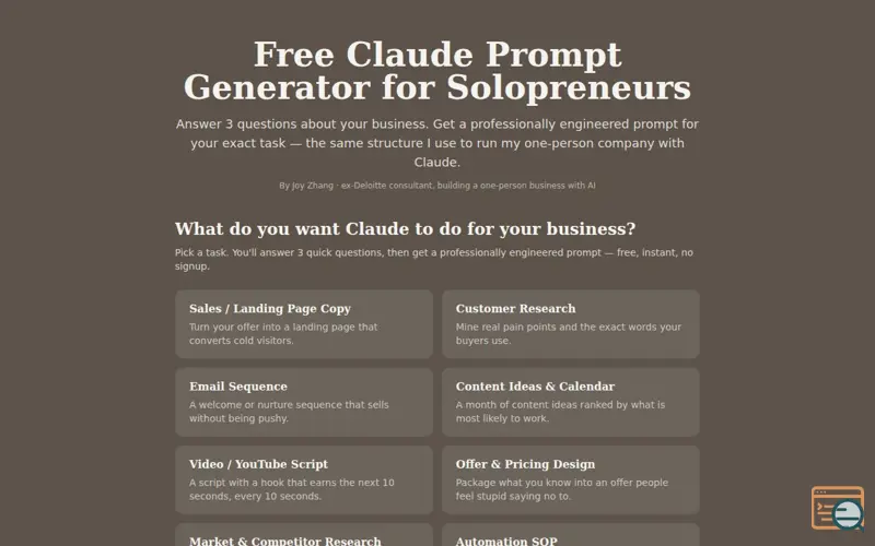 Screenshot of Claude Prompt Generator