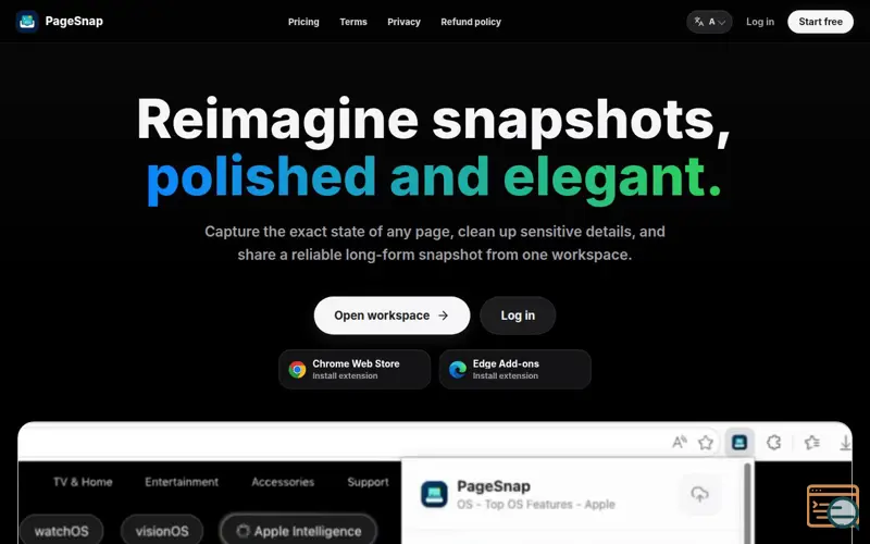 Screenshot of PageSnap Cloud Snapshots