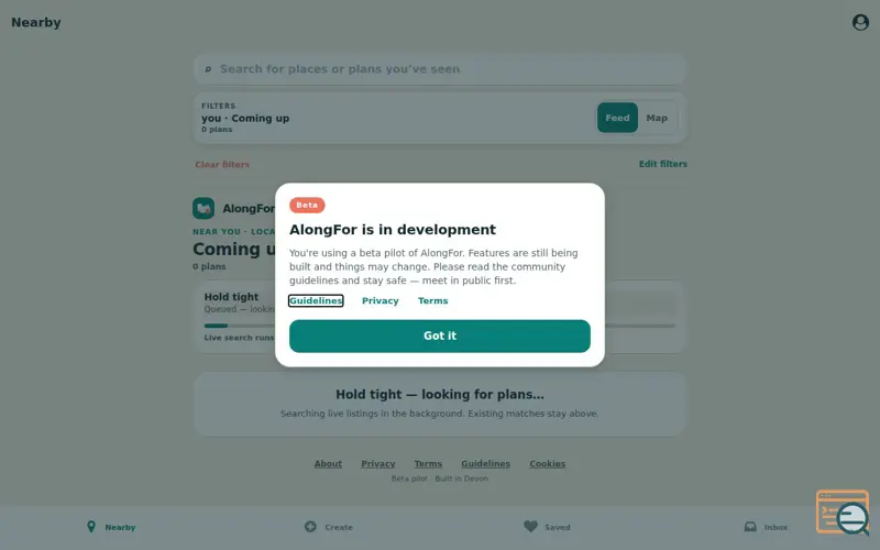Screenshot of AlongFor Beta Launch!