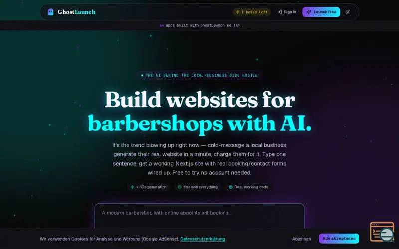 Screenshot of ghostlaunch websitebuilder