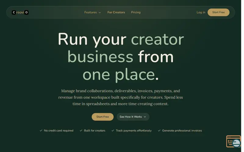 Screenshot of Creovio — Run your creator business from one place