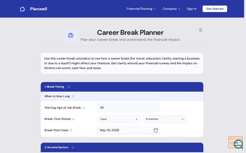 Screenshot of Career Break Planner by Planwell