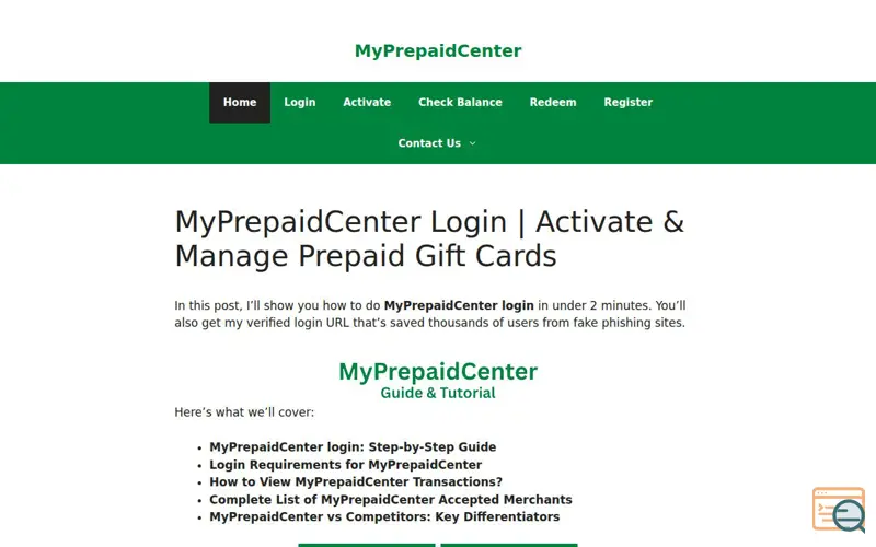 Screenshot of MyPrepaidCenter