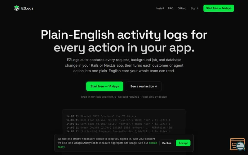 Screenshot of EZLogs