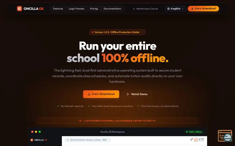 Screenshot of Oncilla OS — Offline First Administrative Operating System