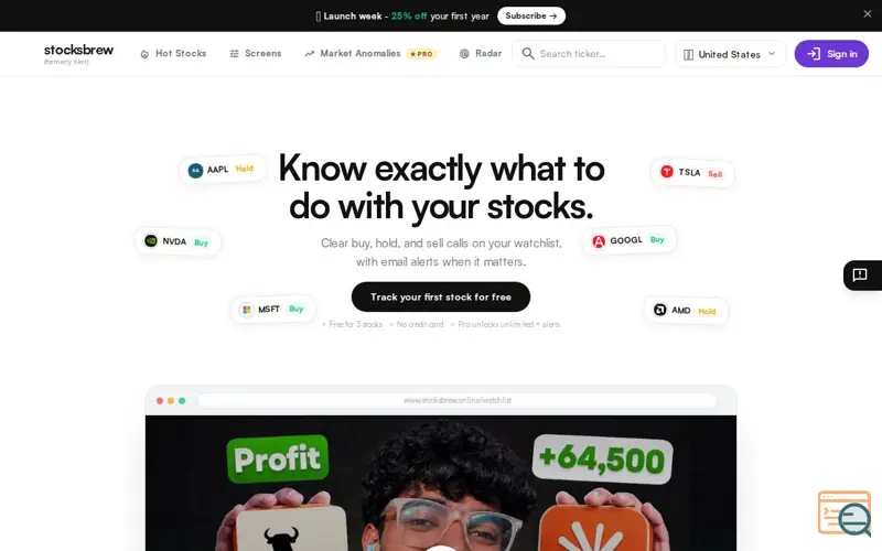 Screenshot of Stocksbrew