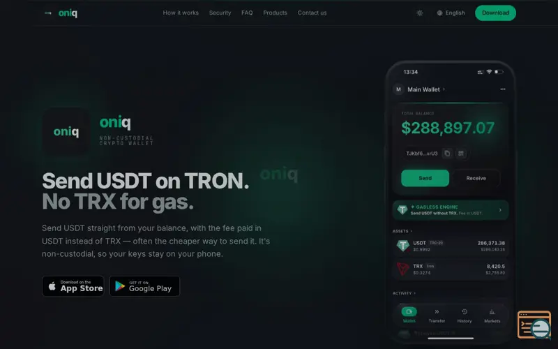 Screenshot of ONIQ: Crypto & USDT wallet