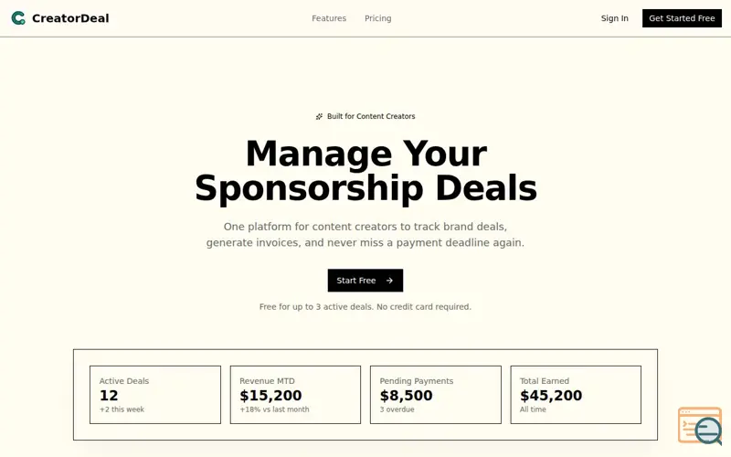 Screenshot of CreatorDeal