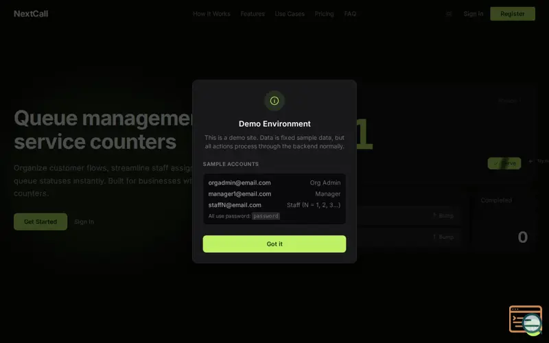 Screenshot of NextCall