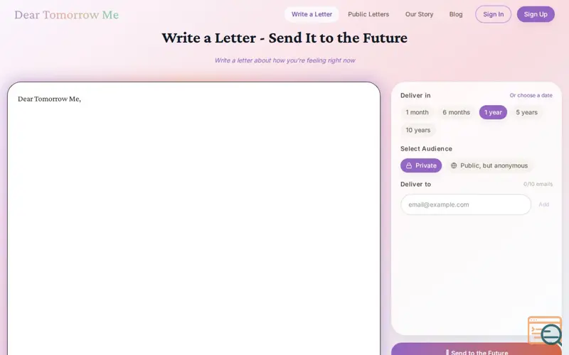 Screenshot of Dear Tomorrow Me