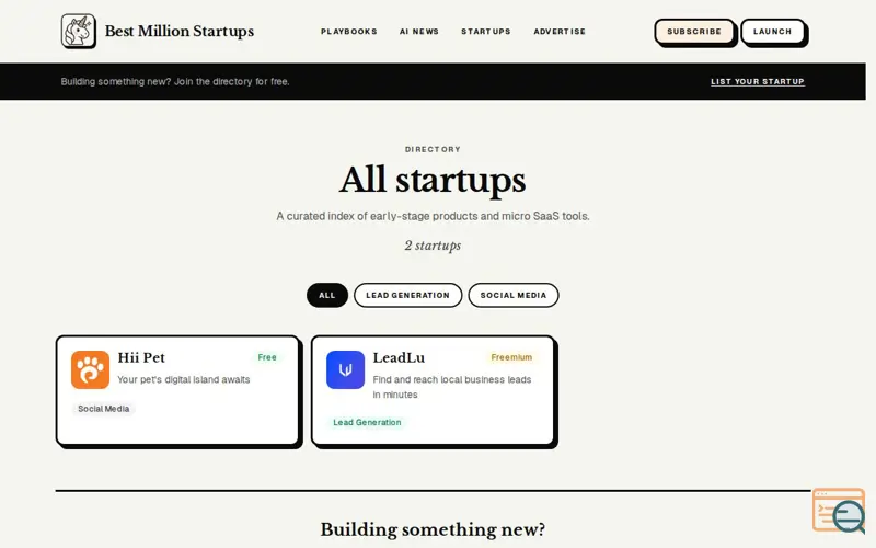 Screenshot of Bestmillionstartups