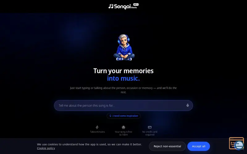 Screenshot of Personalized Songs Gift - The Songai, a launch using PodPitch