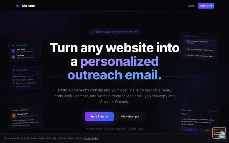 Screenshot of Mailento