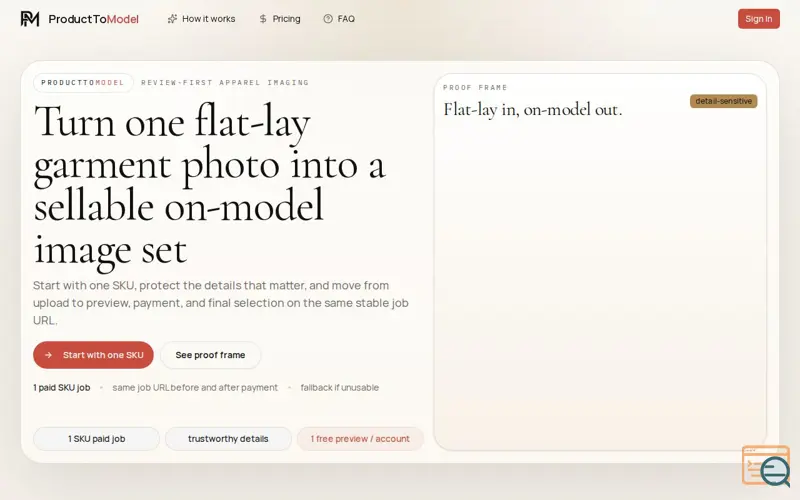 Screenshot of ProductToModel