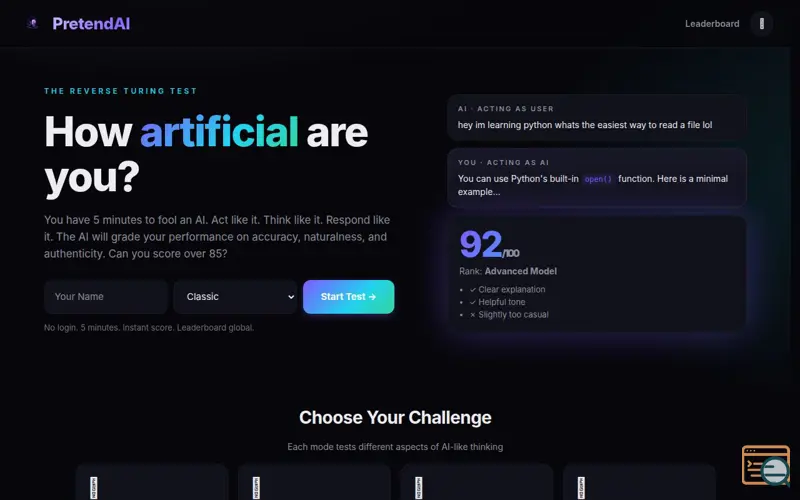 Screenshot of Pretend Ai