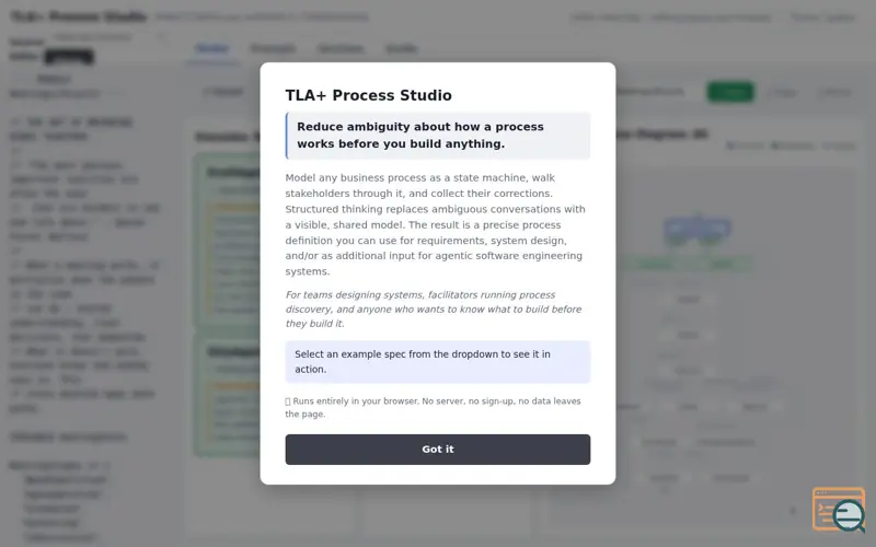 Screenshot of TLA+ Process Studio