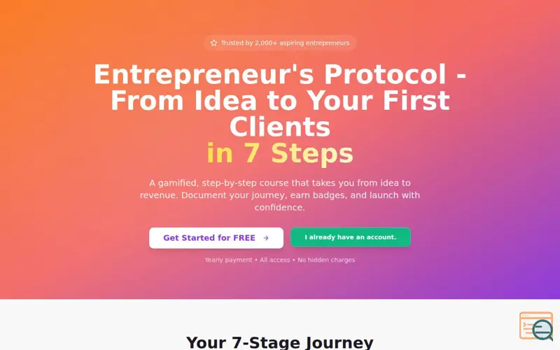 Screenshot of Entrepreneur's protocol