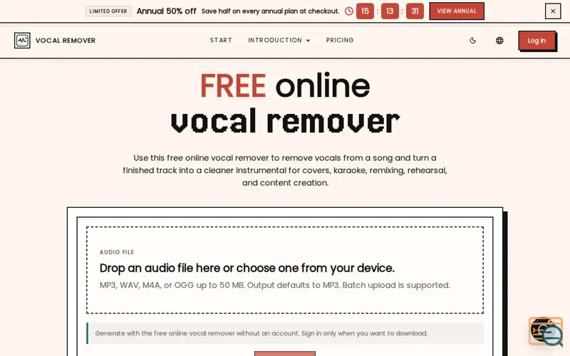 Screenshot of Online Vocal Remover