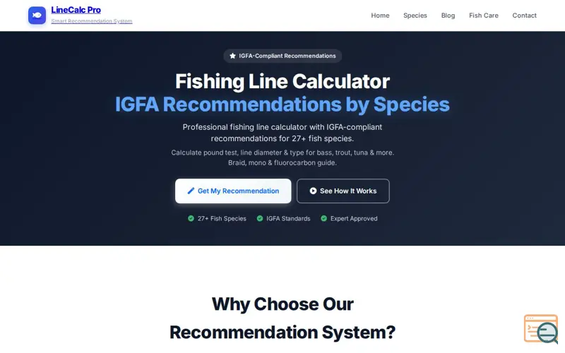 Screenshot of Fishing Line Calculator