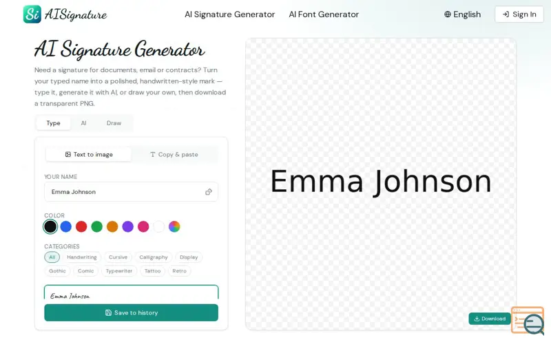 Screenshot of AI Signature Generator