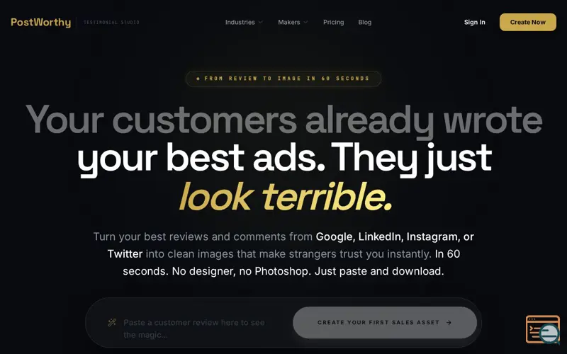 Screenshot of PostWorthy