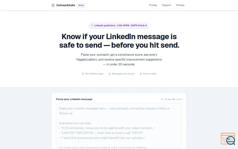 Screenshot of OutreachSafe