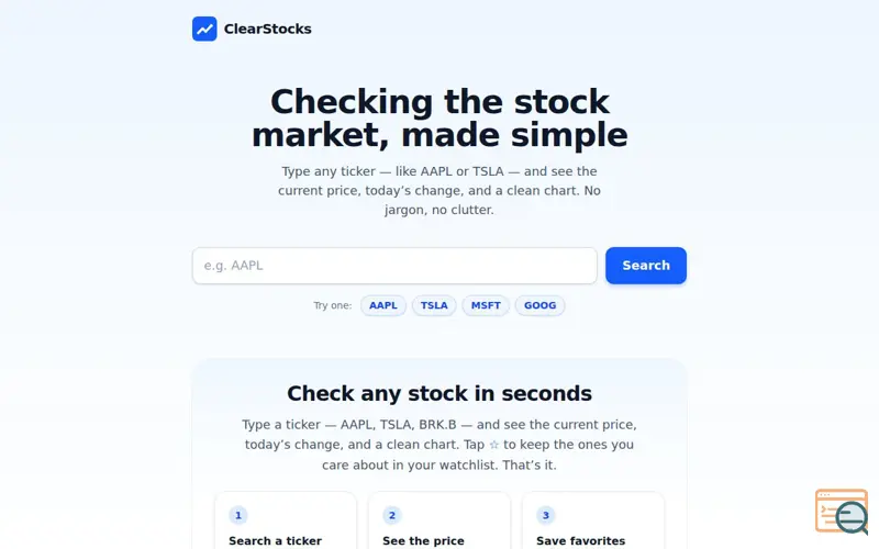 Screenshot of ClearStocks — Stock prices, made simple