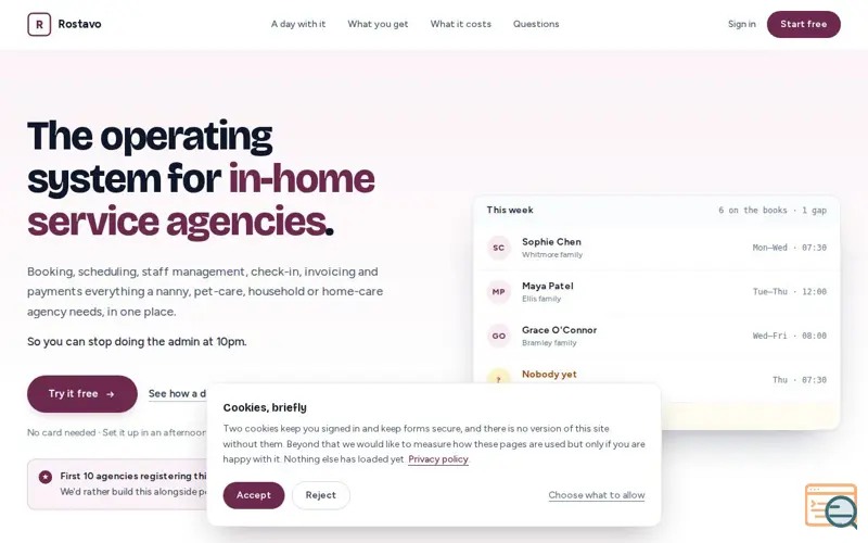 Screenshot of Agency Software for In-Home Services | Rostavo