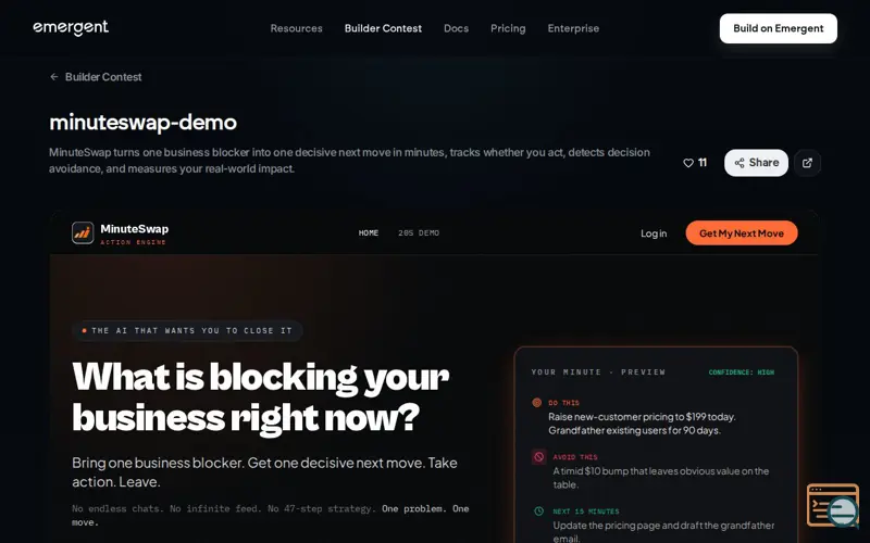 Screenshot of MinuteSwap, a launch using Optimise