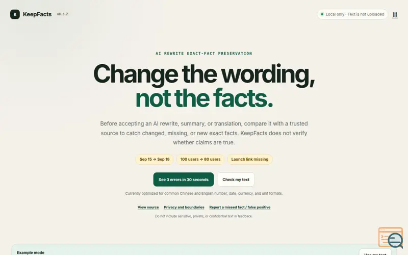 Screenshot of KeepFacts